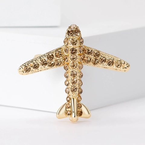 Elegant Alloy Rhinestone Airplane Brooch Pin High Quality Aircraft Lapel Pin For Women Suit Dress Fashion Jewelry Accessory Gift