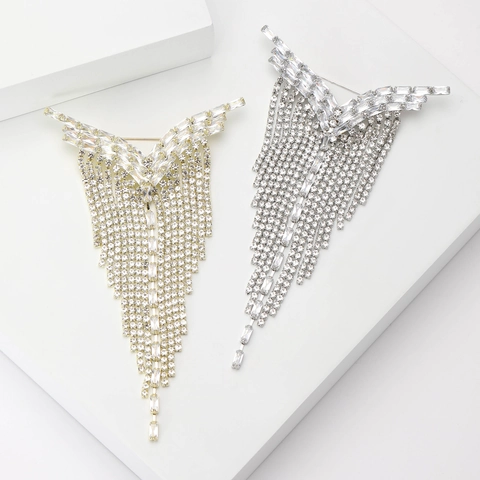 Spilla Nappa Strass in Lega a Forma di Y Elegante Spilla Intarsiata di Cristallo a V Per Donne Gioielli da Festa Regalo