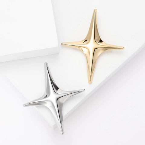 Spilla Minimalista in Lega a Stella a Quattro Punte per Donna Oro Argento Lucidato a Specchio Spilla a Stella Geometrica