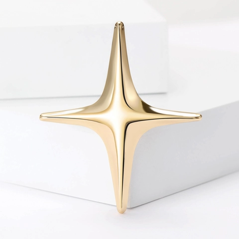Spilla Minimalista in Lega a Stella a Quattro Punte per Donna Oro Argento Lucidato a Specchio Spilla a Stella Geometrica