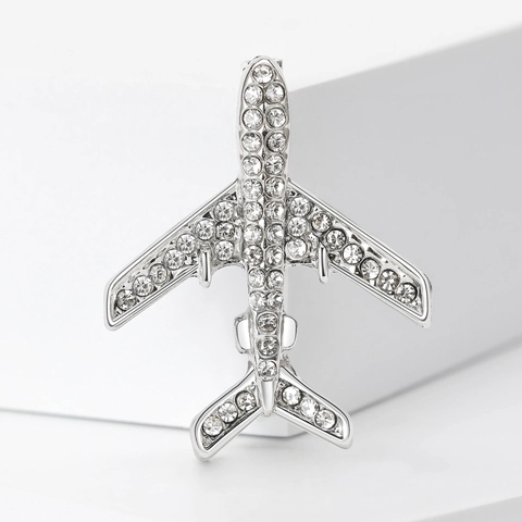 Mode Flugzeug Form Strass Brosche Legierung Eingelegt Funkelnde Kristall Pin Für Damen Anzüge Kleider Zubehör Schmuck Geschenk