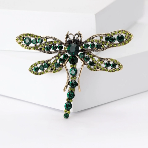 Vintage Dragonfly Brooch Antique Gold Alloy Rhinestone Inlaid Pins Hollow Wings Insect Breastpin For Women Fashion Jewelry