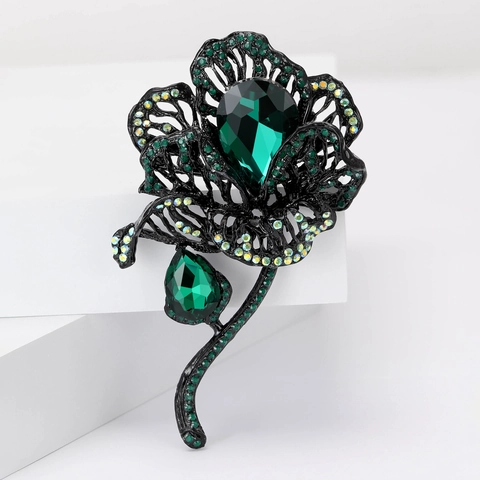 Vintage Legierung Blume Brosche Für Damen Luxus Hohl Strass Blumen Anstecknadel Elegant Heavy Metal Kleidung Schmuck