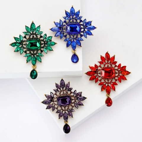 Spilla in Lega di Strass Vintage Lussuosa a Stella con Pendente a Goccia d'Acqua per Donna Abito Completo Gioielli di Moda