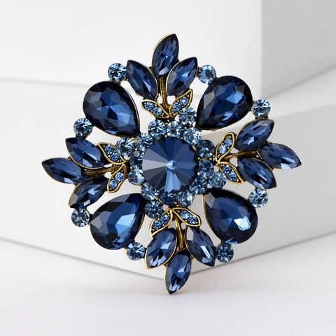 Vintage Shiny Glass Crystal Flower Brooch For Women Elegant Large Rhinestone Floral Corsage Pin For Suit Dress Fashion Jewelry