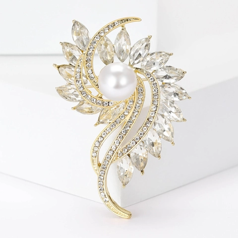 Elegante Spilla a Fiore in Lega per Donna con Perla Artificiale e Strass Spilla Floreale a Spirale per Gioielli da Festa di Nozze