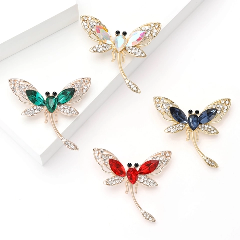 Lujoso Broche de Libélula de Aleación con Diamantes de Imitación para Mujer Alfiler de Solapa de Insecto Vintage para Joyería de Fiesta