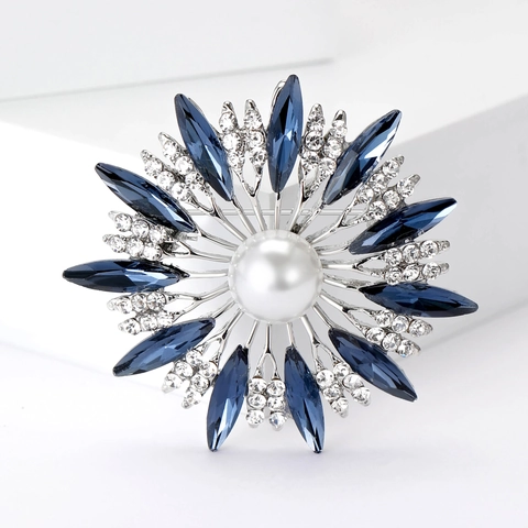 Elegant Alloy Rhinestone Sunflower Brooch For Women With Artificial Pearl Inlay Fashion Floral Banquet Jewelry Lapel Pin