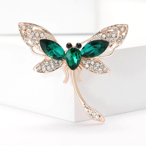 Lujoso Broche de Libélula de Aleación con Diamantes de Imitación para Mujer Alfiler de Solapa de Insecto Vintage para Joyería de Fiesta