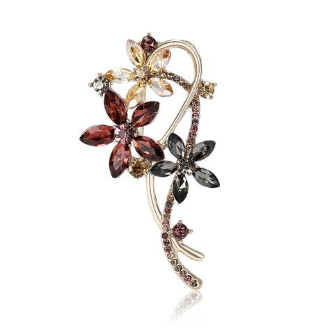 Elegante Broche de Ramo Floral de Aleación con Strass para Mujer Joyas para Banquetes de Boda Broche de Solapa para Vestido de Flores de Lujo Accesorio