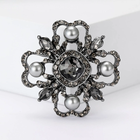 Spilla Fiore in Cristallo Barocco Vintage Per Donna Lega Con Strass Intarsiati Imitazione Perla Artificial Retro Lusso Gioielli Per Abito