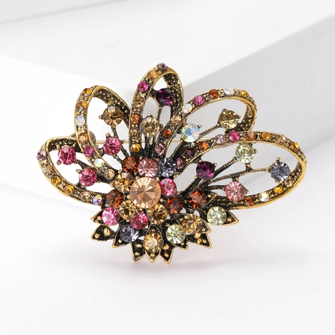 Vintage Legierung Strass Blume Brosche Für Damen Eleganter Kristallstift Für Anzug Kleid Hochzeit Bankett Schmuck Zubehör