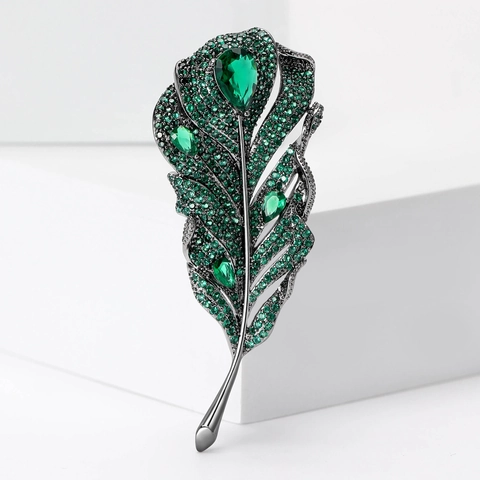 Eleganter Retro Legierung Feder Brosche Mit Eingelegten Strasssteinen Mode Pin Für Damen Hochzeit Party Schmuck Geschenk