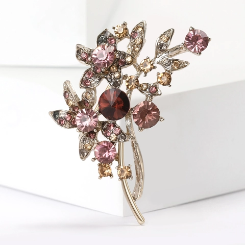 Vintage Mode Strass Blumenstrauß Brosche Für Damen Legierung Blume Pflanze Brustnadel Für Mantel Kleid Zubehör