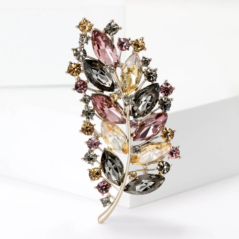 Spilla a Foglia in Lega Lussuosa Vintage per Donna Elegante Spilla da Abito Intarsiata con Strass Design Floreale Matrimonio
