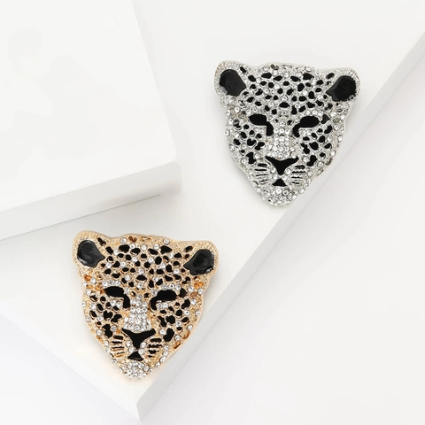Broche Tête de Léopard en Alliage Vintage Avec Strass Incrustés et Émail Épingle Animale pour Accessoire de Décoration de Vêtements Unisexe