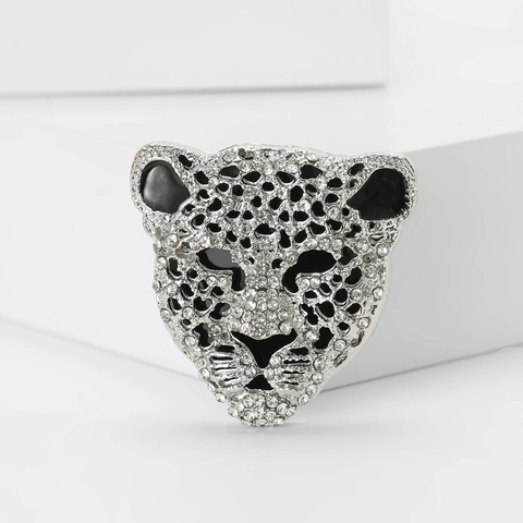 Broche Tête de Léopard en Alliage Vintage Avec Strass Incrustés et Émail Épingle Animale pour Accessoire de Décoration de Vêtements Unisexe