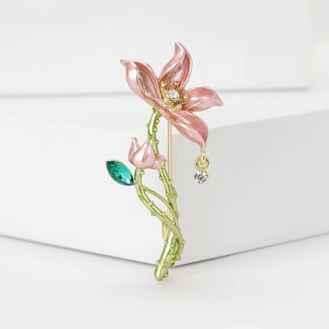 Chinese Style Elegant Enamel Lotus Flower Brooch For Women Pink Purple Rhinestone Floral Pin For Coat Cheongsam Jewelry