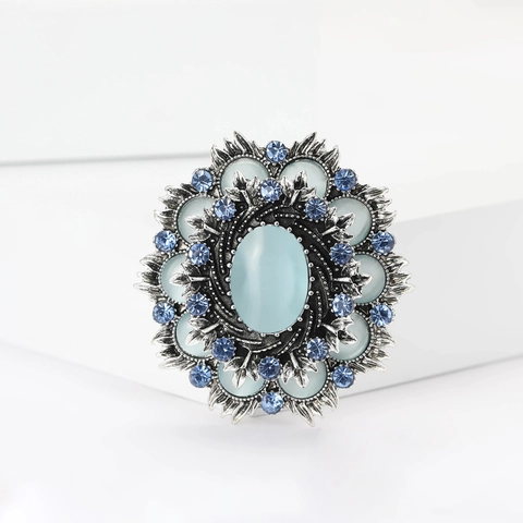 Broche Vintage Barroco de Aleación con Diamantes de Imitación Flor Piedra Ojo de Gato Artificial Banquete Boda Joyería Mujer