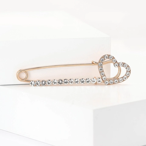 Elegante Broche de Alfiler de Seguridad de Aleación en Forma de Corazón Con Diamantes de Imitación Oro Plata Corazón Hueco Alfiler de Solapa Para Mujer Joyería