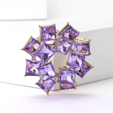 Spilla in Lega Vintage con Strass per Donna Design a Cerchio Geometrico con Cristalli a Taglio Quadrato Gioiello Accessorio Regalo