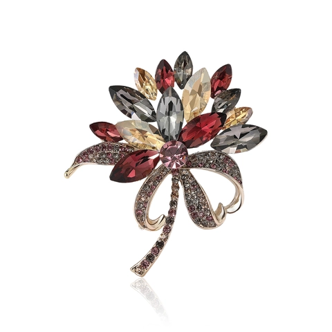 Broche de Ramo de Flores de Aleación Vintage Con Strass para Mujeres Elegante Alfiler de Cristal Con Lazo Floral Joyería Regalo de Boda Banquete