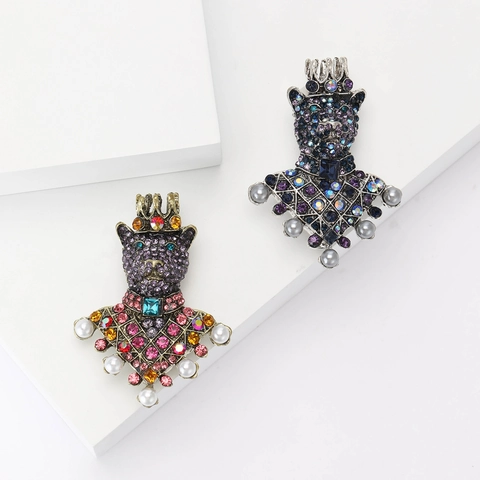 Fashion Alloy Rhinestone Crown Bear Brooch Vintage Animal Pin With Artificial Pearl For Men Women Party Jewelry