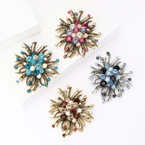 Vintage Legering Strass Bloem Sterrenbeeld Brosche Pin Voor Vrouwen Elegant Mode Vuurwerk Sieraden Accessoires Speld