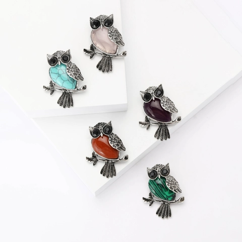 Vintage Owl Brooch For Women Men Alloy Rhinestone Enamel Owl Pin Retro Animal Breastpin Clothing Accessories Jewelry Gift