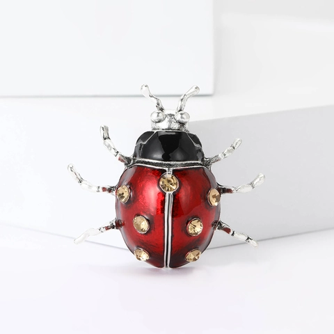 Broche de Mariquita Vintage Esmalte Diamantes de Imitación Insecto Animal Joyería para Mujeres Hombres Accesorio de Traje Regalo