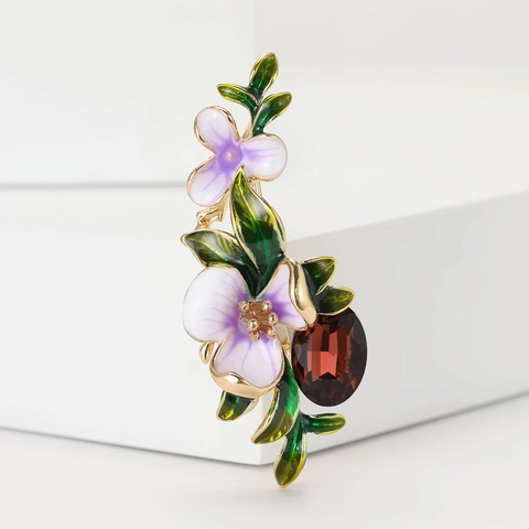 Spilla a Forma di Fiore di Iris in Smalto Vintage per Donna Lega Strass Viola Floreale Spilla Gioielli di Moda Accessorio
