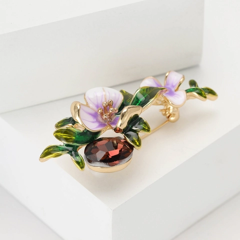 Spilla a Forma di Fiore di Iris in Smalto Vintage per Donna Lega Strass Viola Floreale Spilla Gioielli di Moda Accessorio