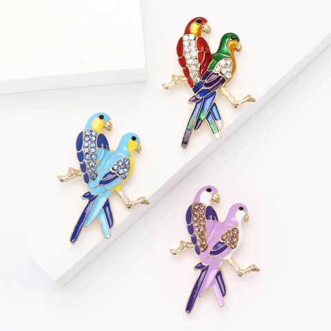 Legierung Doppelter Papagei Brosche Mit Emaille Tropföl Und Strass Eingelegtem Vogel Zweig Schmuck Für Damen Party Geschenk