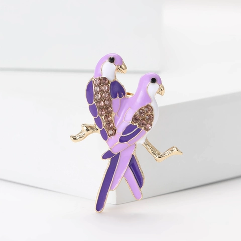 Legierung Doppelter Papagei Brosche Mit Emaille Tropföl Und Strass Eingelegtem Vogel Zweig Schmuck Für Damen Party Geschenk