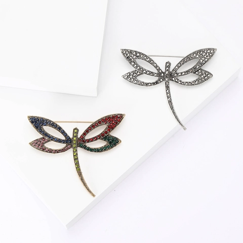 Vintage Alloy Dragonfly Brooch For Women Colorful Rhinestone Inlaid Insect Brooch Pin For Suits Coats Fashion Jewelry Gift