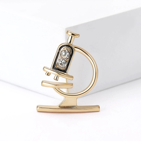 Broche de Aleación con Forma de Microscopio Creativo Incrustaciones de Strass Alfiler de Solapa Médico Científico Oro Plata para Médicos