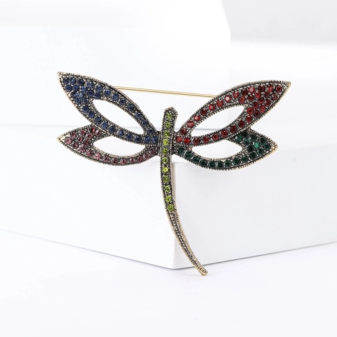 Vintage Alloy Dragonfly Brooch For Women Colorful Rhinestone Inlaid Insect Brooch Pin For Suits Coats Fashion Jewelry Gift
