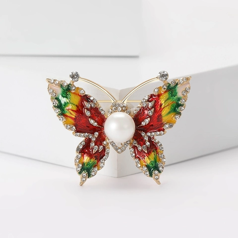 Elegante Legering Vlinder Broche Pin Met Kunstparel Emaille Strass Kleurovergang Corsage Voor Dames Bruiloft Banket Sieraden Cadeau