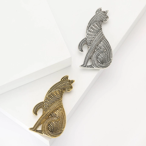 Spilla in Lega Gatto Persiano Vintage per Donna Motivo Geometrico Artistico Metallo Animale Spilla per Abito Gioielli di Moda