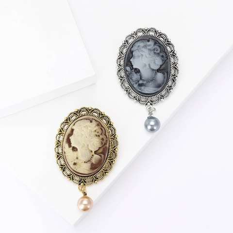 Spilla Cameo Vintage Per Donna In Lega Pizzo Traforato Con Perla Artificial Sintetica Pendente Elegante Stile Vittoriano Ritratto Di Signora Gioielli