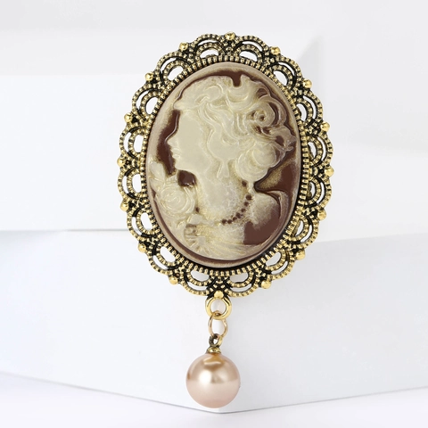 Spilla Cameo Vintage Per Donna In Lega Pizzo Traforato Con Perla Artificial Sintetica Pendente Elegante Stile Vittoriano Ritratto Di Signora Gioielli
