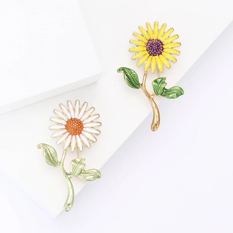 Mode Legierung Emaille Sonnenblume Gänseblümchen Blume Brosche Für Damen Elegante Pflanze Floral Anstecknadel Schmuck Geschenk