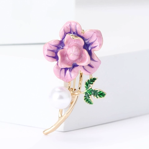 Elegante Spilla a Forma di Fiore in Lega e Smalto Con Perla Artificiale Moderna Spilla Coreana per Abito da Donna Cardigan Gioielli