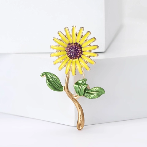 Mode Legierung Emaille Sonnenblume Gänseblümchen Blume Brosche Für Damen Elegante Pflanze Floral Anstecknadel Schmuck Geschenk