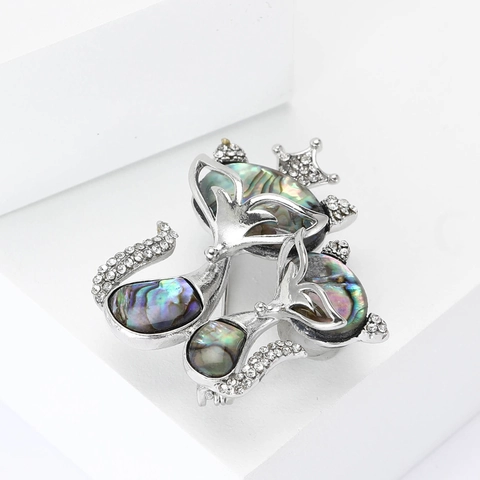 Broche de Gato de Aleación Vintage Con Incrustación de Concha de Abulón y Diamantes de Imitación Alfiler de Gato para Mujer Joyería