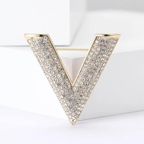 Moda Spilla a Lettera V in Lega con Strass Design Creativo Spilla in Cristallo Lucido per Abito Cappotto Gioielli Donna Accessorio