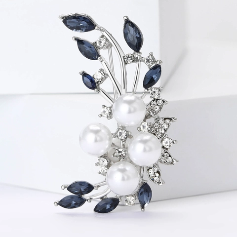 Elegante Spilla Floreale in Lega con Strass e Perle Artificiali per Donna Accessorio per Abito da Festa Spilla a Fiore