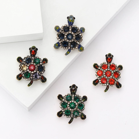 Vintage Legierung Strass Emaille Schildkröte Brosche Pin Für Unisex Mode Tierform Reversnadel Schmuck Zubehör Kleidung Dekor