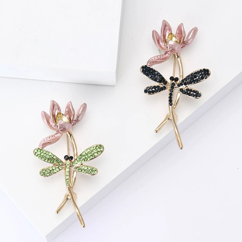 Elegant Legierung Libelle Lotus Blume Brosche Eingelegt Strass Emaille Pin Für Damen Mode Schal Kleid Schmuck Zubehör