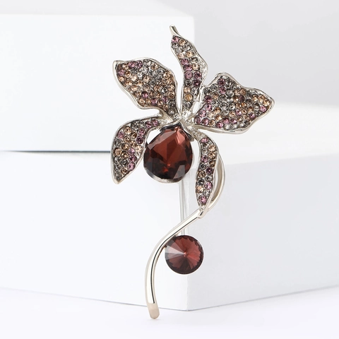 Spilla Floreale in Lega Vintage Elegante per Donna con Strass e Cristalli Spilla per Abito da Cerimonia Matrimonio Festa Accessori Gioielli